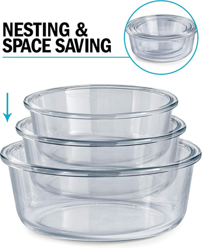 Igluu Meal Prep - Set of 3 Stackable Glass Round Containers - Lunch Box for Food Storage, Freezer, Microwave & Oven - Dishwasher-Safe, BPA-Free - Airtight SnapLock Lids (Different Sizes)
