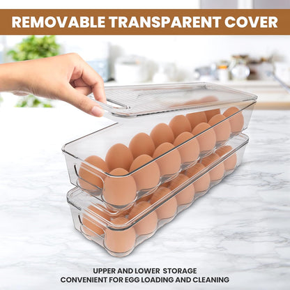 Utopia Home Egg Container With Lid and Handle for Refrigerator - Pack of 3 - Clear Stackable Egg Holder for Kitchen Storage and organization