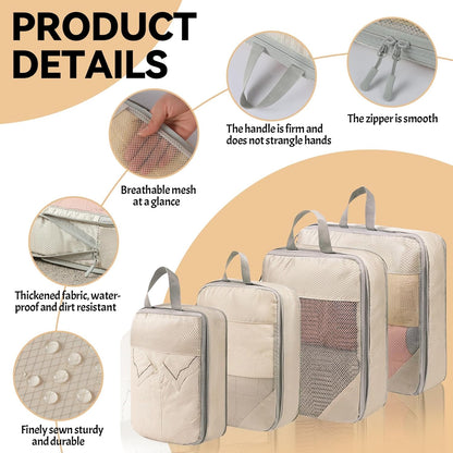 8-Piece Suitcase Organizer, Packing Cubes Compression Organizers Suitcase Travel Vacation and Travel, Organizer Suitcase Set, Space-Saving Suitcase Organizer (Beige)