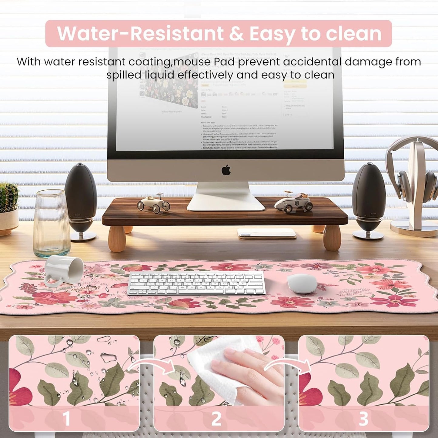 iCasso Desk Mat, XXL Large Mouse Pad for Desktop, Cute Pad With Stitched Edges, Anti-Slip Big Mousepad, Keyboard Mat for Computer (Pink)