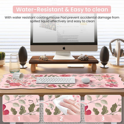 iCasso Desk Mat, XXL Large Mouse Pad for Desktop, Cute Pad With Stitched Edges, Anti-Slip Big Mousepad, Keyboard Mat for Computer (Pink)