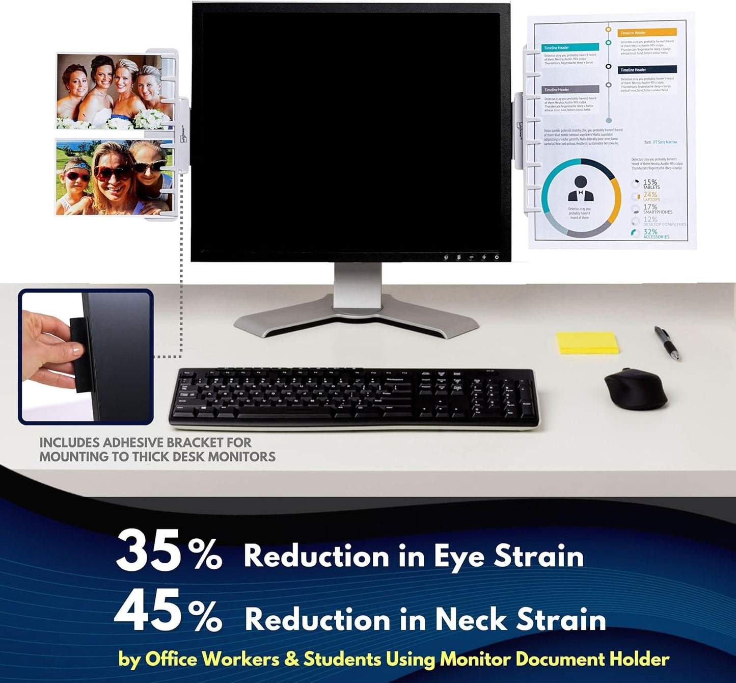 Note Tower Monitor Document Paper Holder for Typing | Clips to Laptops & Desktop Monitors I Reduces Eye & Neck Strain | Portable Copy Holder for Desk | Sticky Note Stand & Monitor Memo Board | White