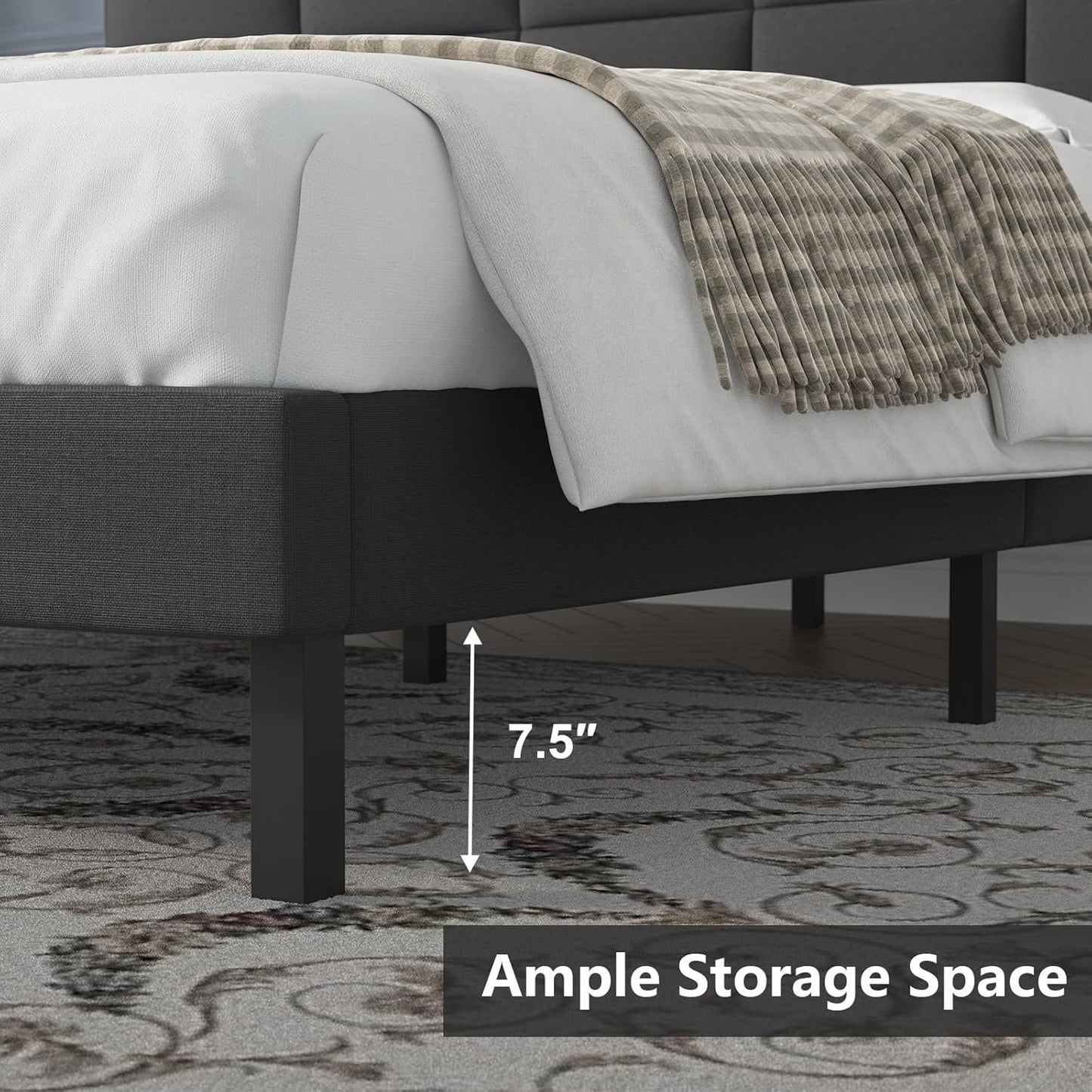 Natulliy Upholstered Platforms Twin Bed Frames with Headboard，Underbed Storage Heavy Duty Steel Slat Support Black Twin Bed Frames