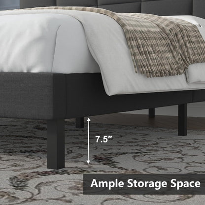 Natulliy Upholstered Platforms Twin Bed Frames with Headboard，Underbed Storage Heavy Duty Steel Slat Support Black Twin Bed Frames