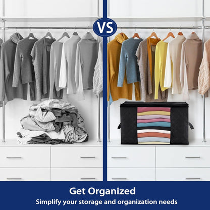 Storage-Bags-for-Clothes Bedding Storage Containers with Zipper Lids, Closet Collapsible Clothing Bins for Linen Blanket, 6 Pack, 90L, Black