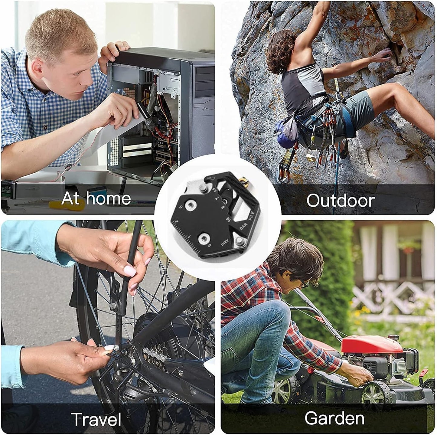Multitool Card Key Chain - Hexagonal Kit with Micro Screw Driver Set, Allen Wrench, Rope Cutter, Knife, Ruler,Bottle Opener, Mini Folding EDC Tools for Outdoor Survival Camping Hiking Simple Repair