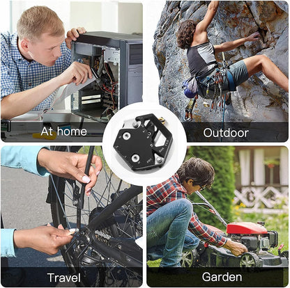 Multitool Card Key Chain - Hexagonal Kit with Micro Screw Driver Set, Allen Wrench, Rope Cutter, Knife, Ruler,Bottle Opener, Mini Folding EDC Tools for Outdoor Survival Camping Hiking Simple Repair