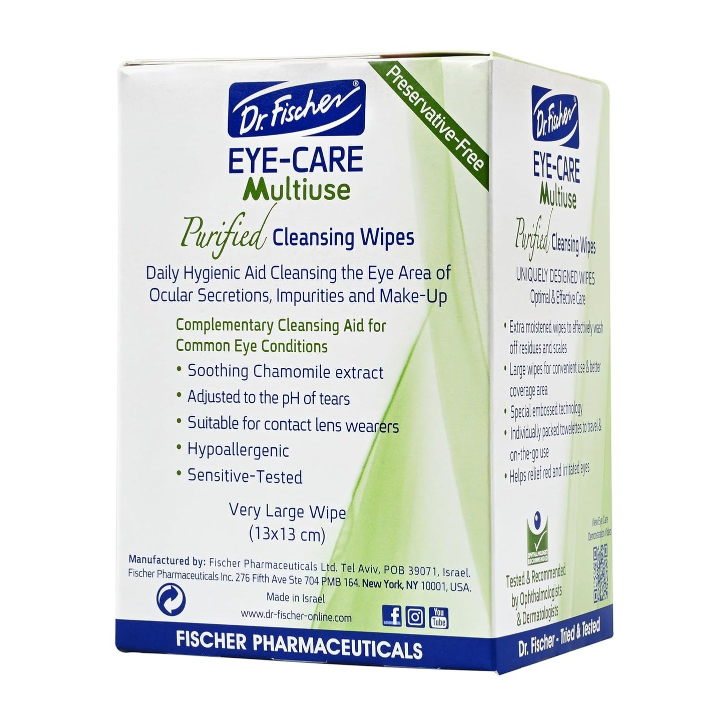 Dr. Fischer Eyelid Wipes. Pre-moistened Eye Wipes for Eyelids. Make-up Remover (Twin Pack)