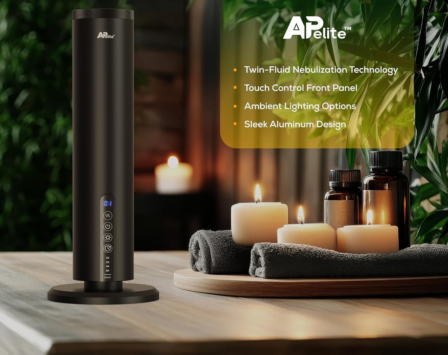 Apelite Aroma Diffuser, Waterless Essential Oil Diffuser,120ml, Bluetooth Touch Control, Aluminium, Tabletop Essential Oil Diffuser, Twin Fluid Nebulization, 160h per Refill, for Home, Office