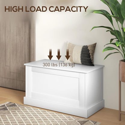 HOMCOM Storage Chest, Storage Trunk with Safety Hinge, Wooden Box for Living Room, Entryway, 31.5" x 15.7" x 17.7", White Wood Grain
