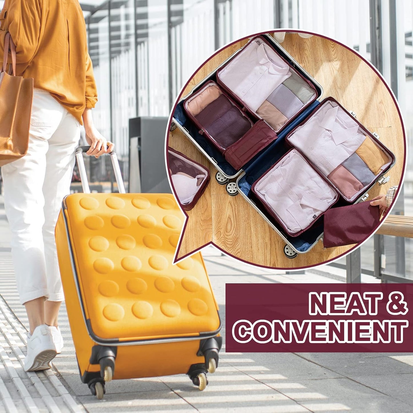 ShawFly Suitcase Organizer Packing Cubes, 7 Pieces Travel Cubes for Suitcase Lightweight Luggage Packing Organizer Essential Travel Bags for Travel Accessories (Burgundy)