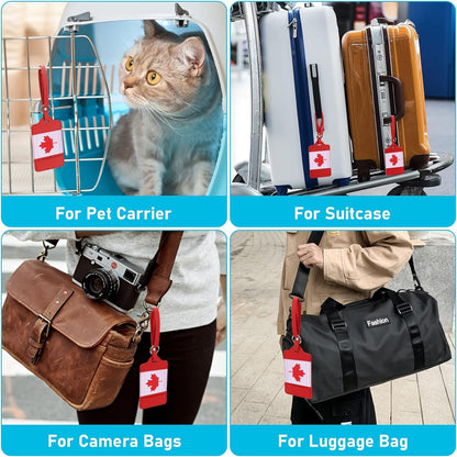 4 Pack Canadian Flag Luggage Tags, Anyos PU Leather Travel Bag Labels Suitcase Baggage Tags with Name ID Card Privacy Protection(Red)