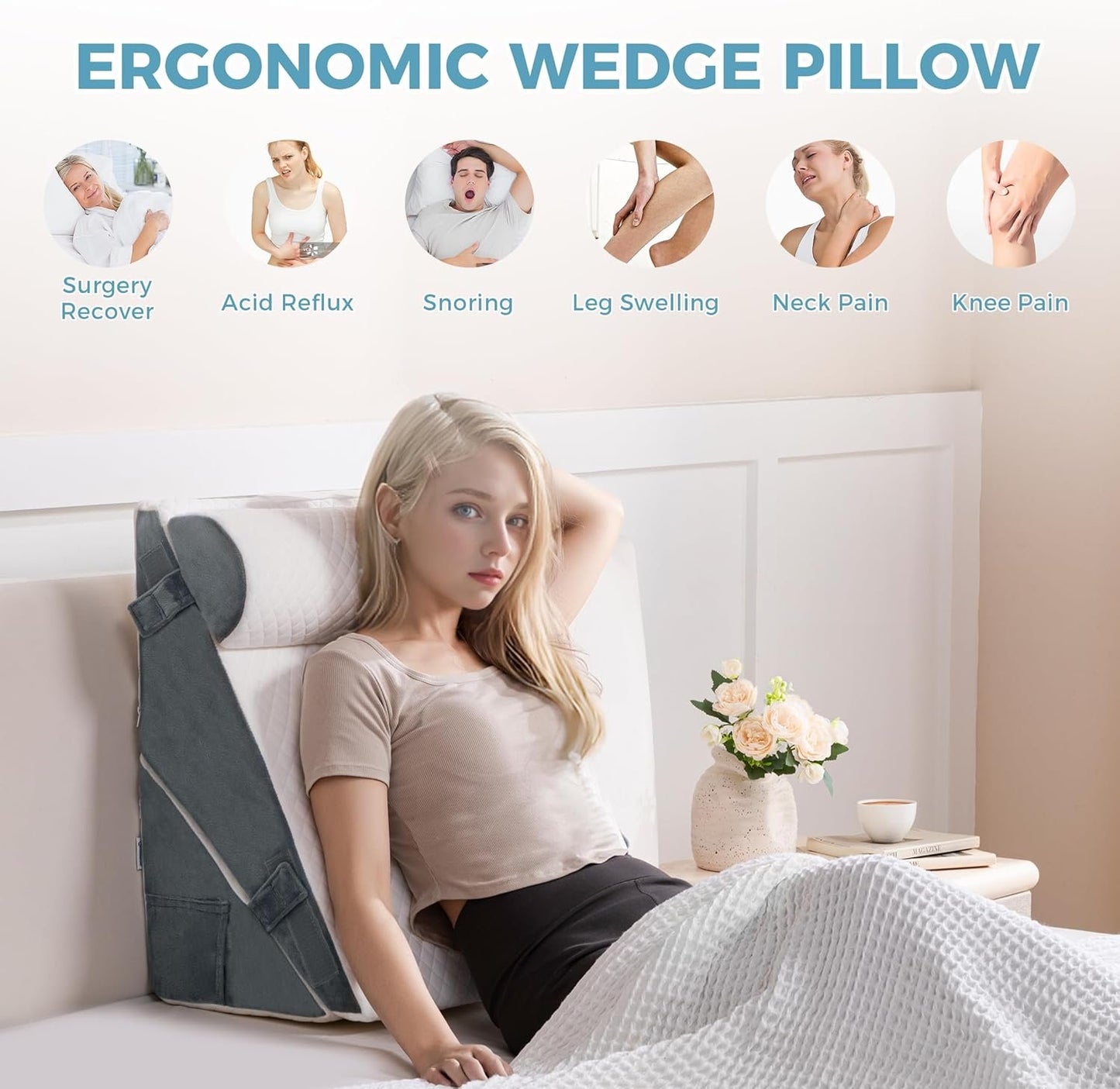 Ganondorf Wedge Pillow Headboard Orthopedic Bed Wedge Pillow Set for Sleeping Adjustable Premium Foam Body Pillow Wedge Elevated Triangle Pillow Back Pillow