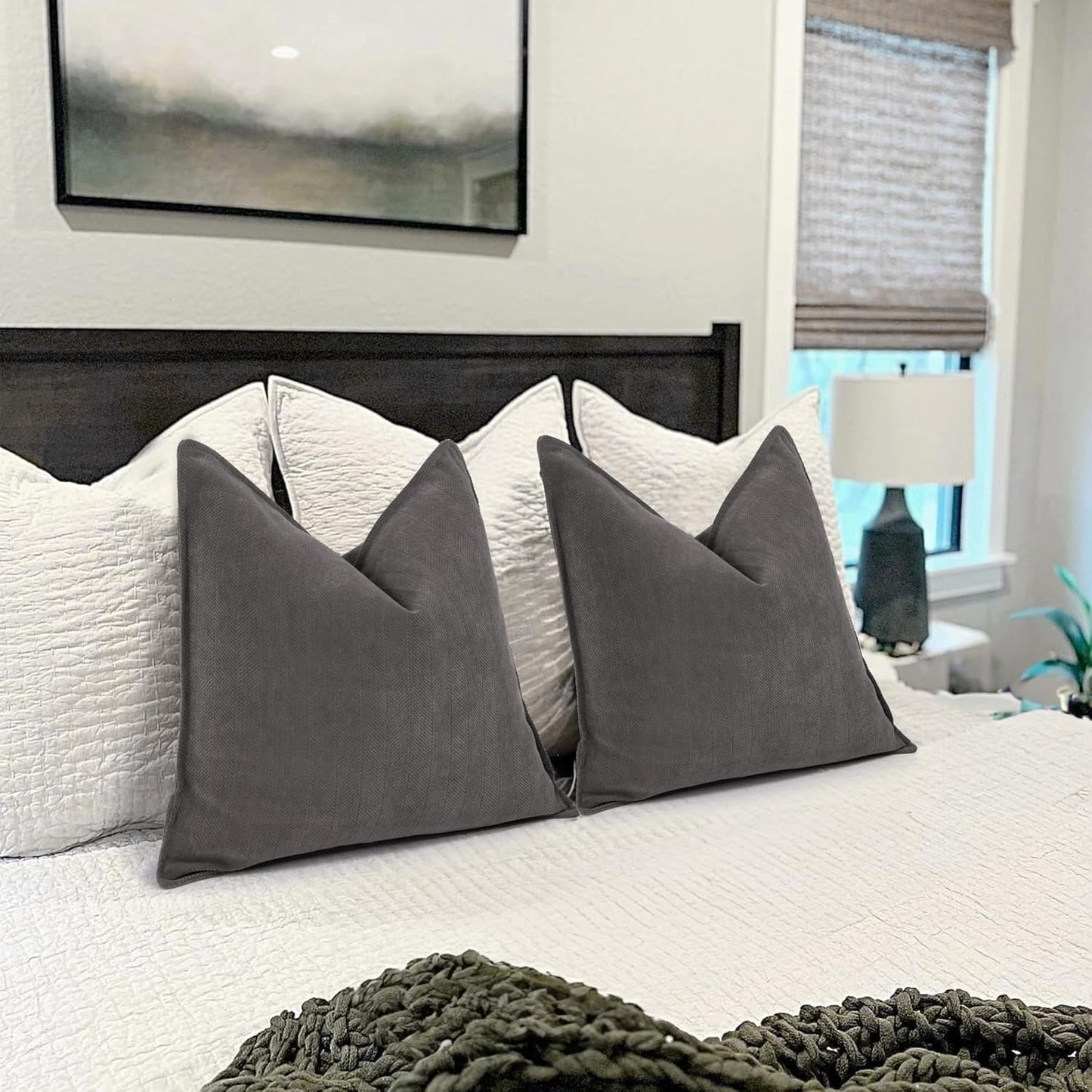 ZWJD Rustic Gray Pillow Covers 18x18 Set of 2 Chenille Throw Pillow Covers with Elegant Design Soft and Luxurious Decorative Pillows for Couch, Bed, and Home Decor