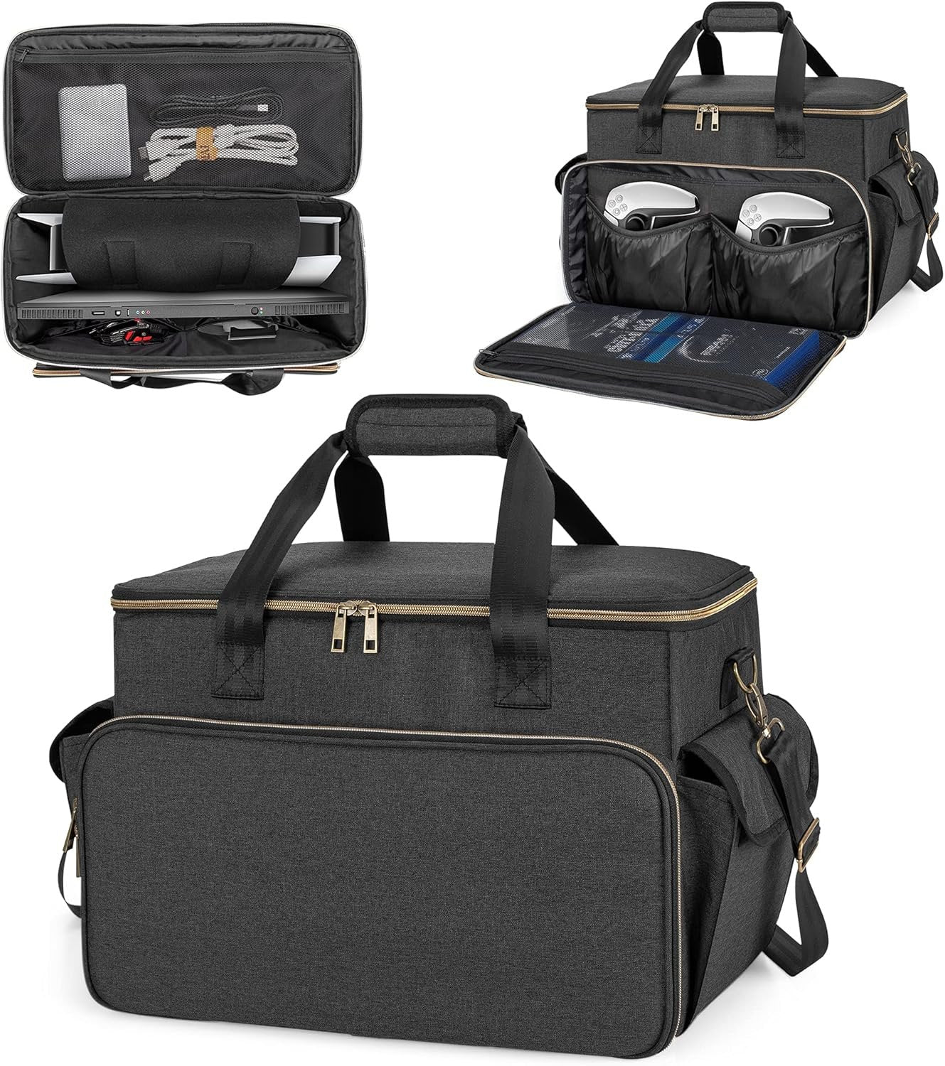 Trunab Gaming Console Travel Bag Compatible with PS5/PS4/Xbox One, Shoulder Storage Bag with Multiple Pockets for 15.6” Laptop and Gaming Accessories (Patented Design)