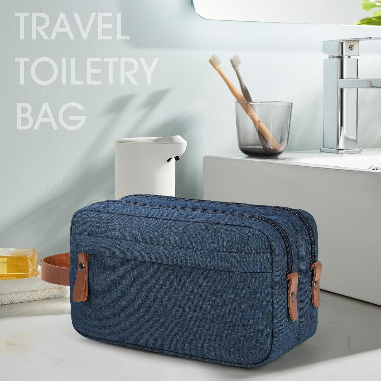 Toiletry Bag Oxford Cloth Toiletry Bag for Men and Women Portable Travel Shaving Dopp Kit Water-Resistant Cosmetic Bag Travel Organizer Storage for Accessories, Blue