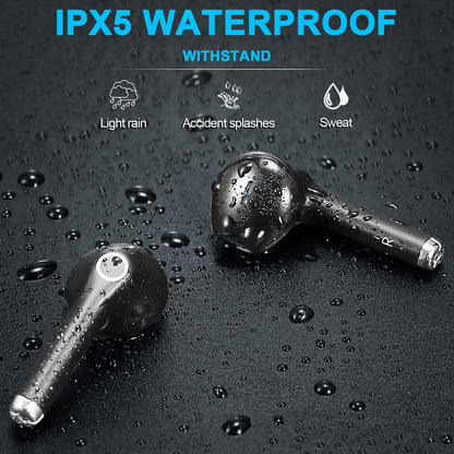 yobola Wireless Earbuds, Wireless Earphones, IPX5 Waterproof Bluetooth Earphones 5.1 Built-in Microphone, Bluetooth Earbuds Touch Control, 25 Hrs with USB-C Charging - Black