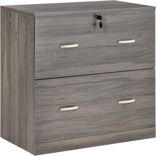 Vinsetto 2-Drawer Lateral Filing Cabinet with Lock, File Cabinet with Hanging Bar for Letter Size, Home Office, Grey