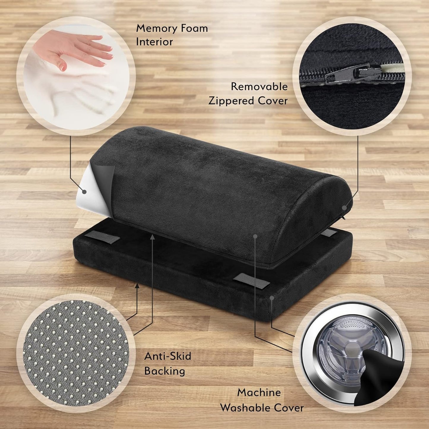 Sky Solutions Under Desk Foot Rest - Memory Foam, Ergonomic, Adjustable Footrest Cushion for Office Chair, Gaming Stool - Work from Home Essentials & Desk Accessories