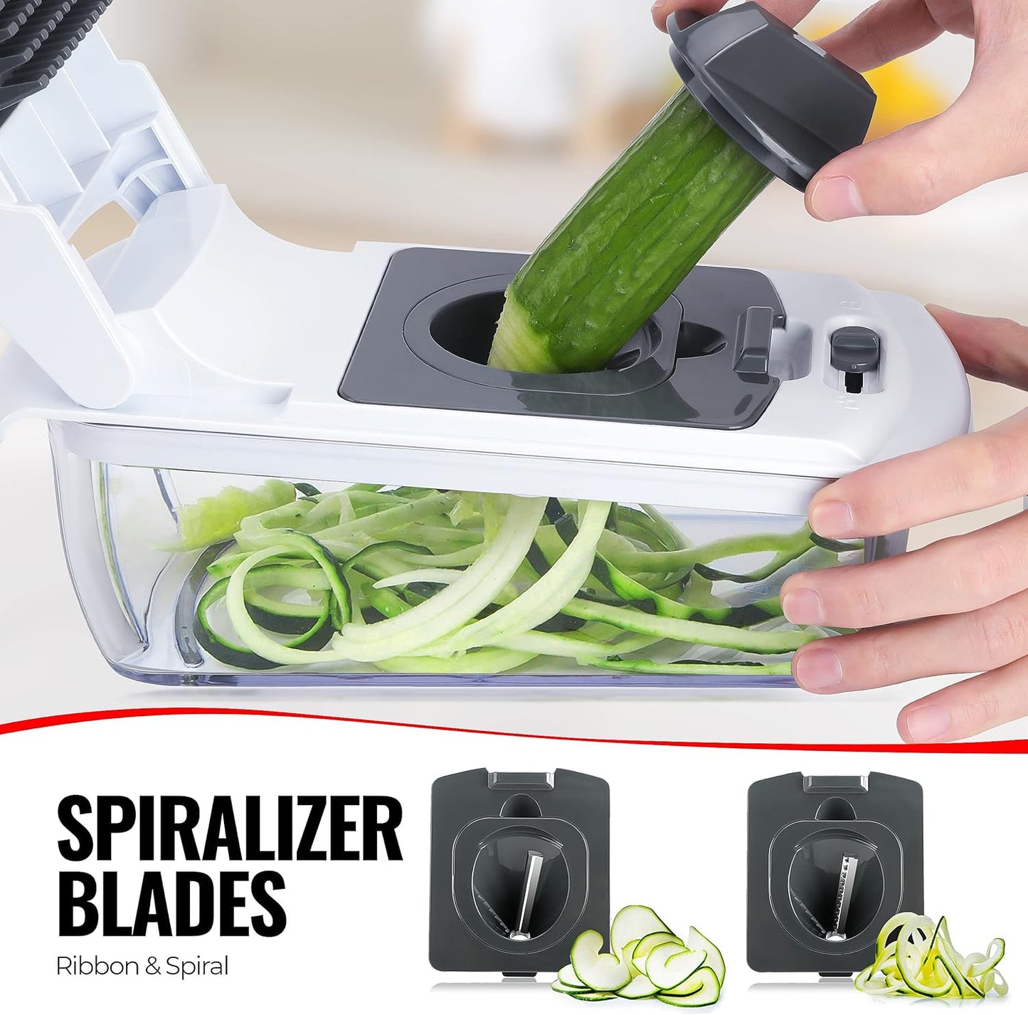 Kisfam Vegetable Chopper（Upgrade）, Onion Chopper Mandolin Slicer Cutter Dicer, Veggie Chopper with 4 Blades, Container for Salad Potato Carrot Garlic, Vegetable Cutter Kitchen Tools & Gadgets
