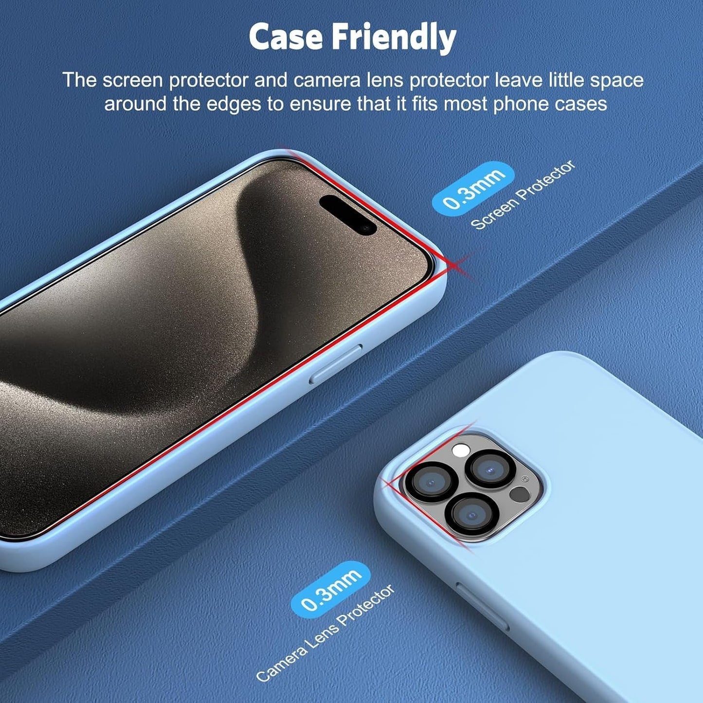 OMOTON Screen Protector for iPhone 15 Pro, 3 Pack Tempered Glass Screen Protector with 3 Pack Camera Lens Protector for iPhone 15 Pro 6.1-inch, Case Friendly/Easy Installation with Alignment Framework