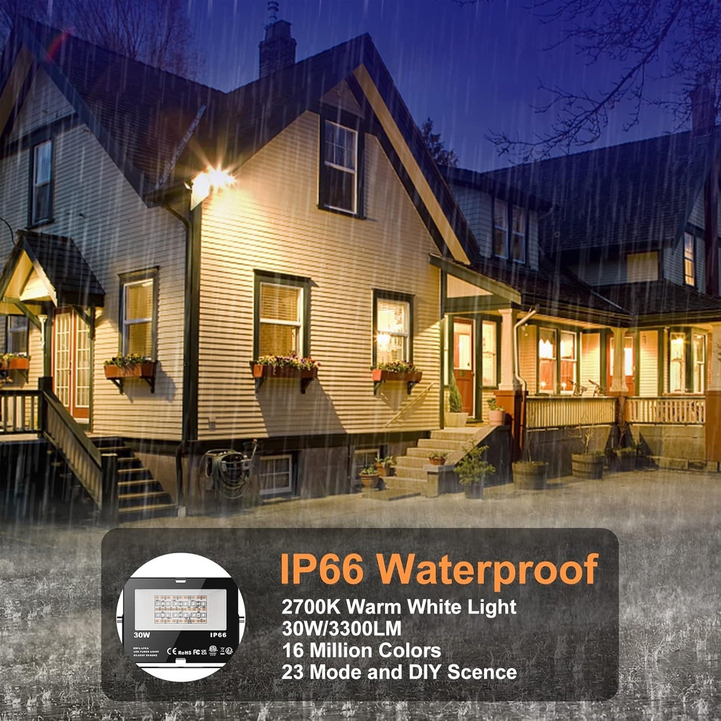 Led Flood Light 300W Equivalent,RGB Color Changing Outdoor Lights Smart Floodlight with APP Control,2700K&16 Million Colors,DIY Scenes,IP66 Waterproof,Timing,Music Sync,US 3-Plug(4Pack)