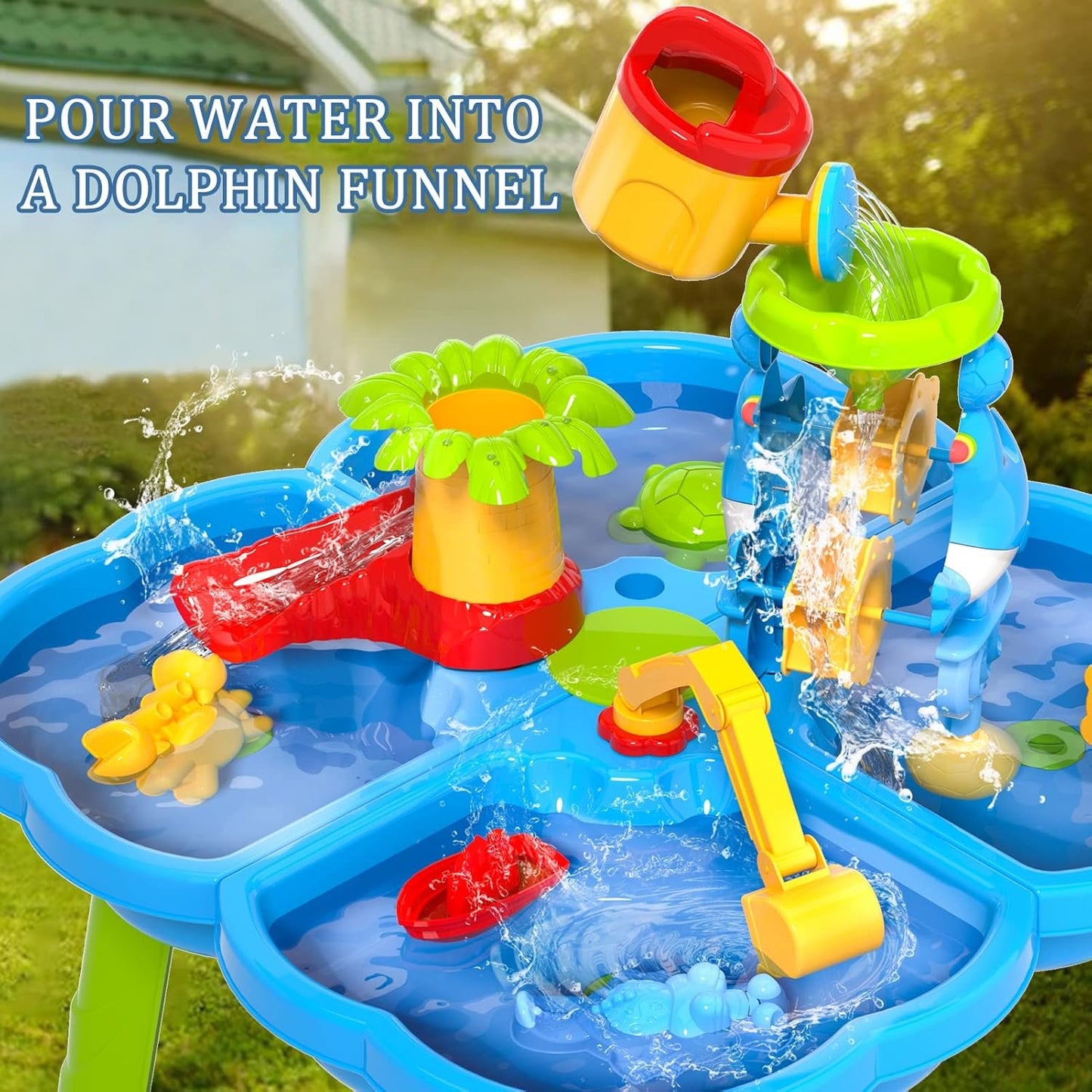 Lucky Doug Kids Sand and Water Table, 4 in 1 Beach Toys for Toddlers Kids Boys Girls, Outdoor Activity Summer Play Toys for Toddlers Age 3-5