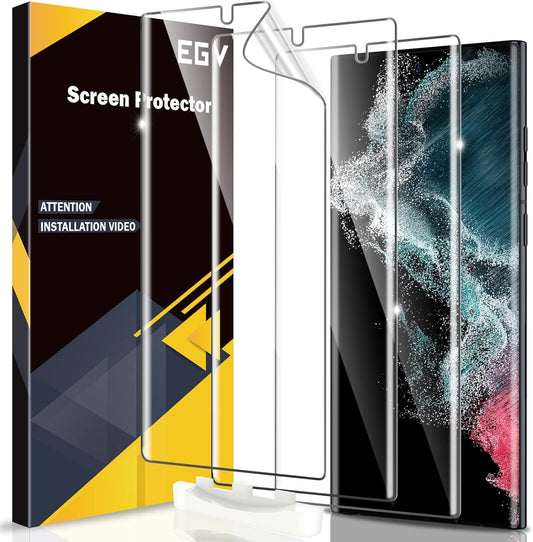 EGV 3 Pack Compatible for Samsung Galaxy S22 Ultra Screen Protector Flexible TPU, Full Coverage, Scratch Resistant, Easy Installation, Case Friendly, Bubble Free
