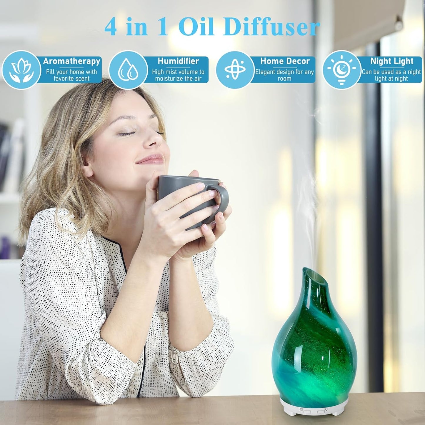 Maromamix Essential Oil Diffuser 120ML Glass Ultrasonic Aromatherapy Oil Diffuser-Aroma Humidifier, 7 Color Changing Light, Waterless Auto-Off, Ultra-Quiet for Sleeping, Yoga, Home, Office and Spa