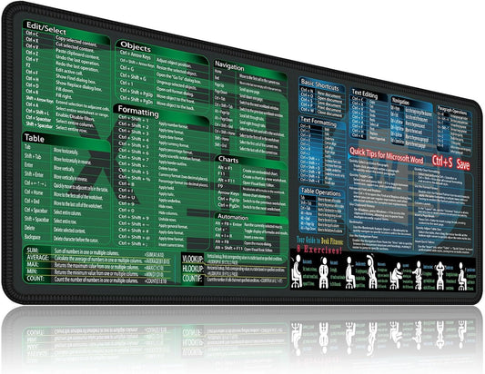 secret corner excel&Word Cheat Sheet Mousepad,XXL Office Desk Accessories Desk mat, Computer Desk Mouse pad,Extra Large Office Keyboard Shortcuts Mouse Pad,PC Gaming Non-Slip Desk pad.(Excel&Word)