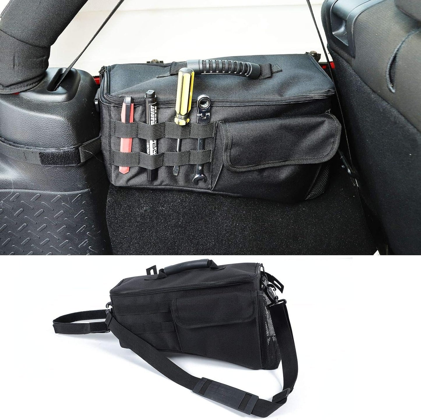 JeCar for JK Wheel Well Storage Bag Rear Trunk Organizer with Carrying Handle for 2007-2018 Jeep Wrangler JK & Unlimited 4 Door (Driver Side)