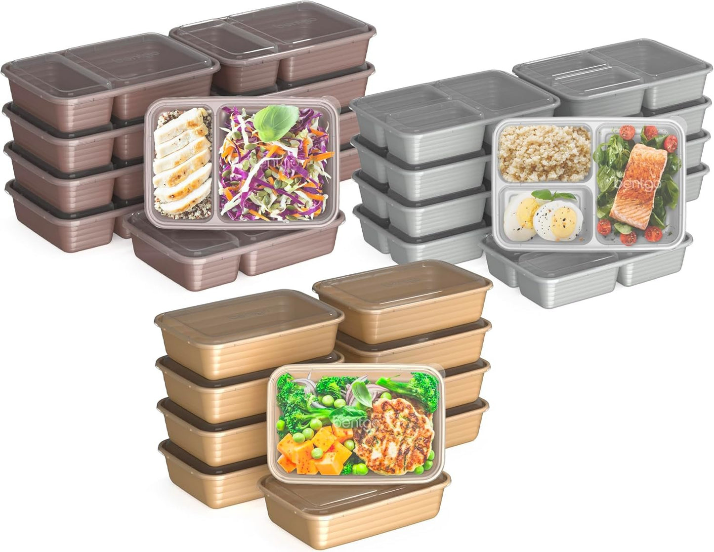 Bentgo Prep 60-Piece Meal Prep Kit - Reusable Food Containers 1-Compartment, 2-Compartment, & 3-Compartments for Healthy Eating - Microwave, Freezer, & Dishwasher Safe (Gleam Metallics)