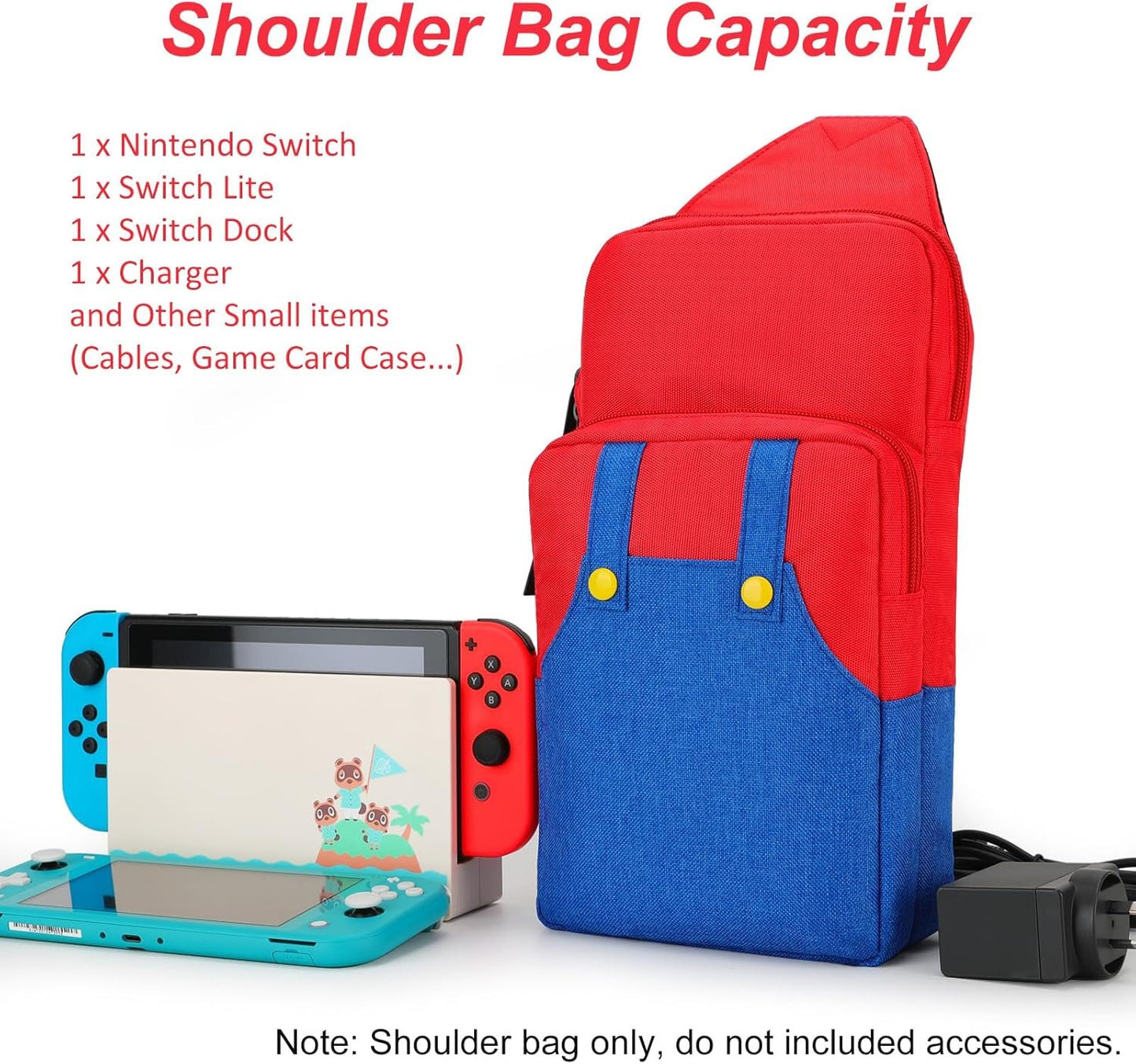Owngen Cute Travel Bag for Nintendo Switch/Lite/OLED, Portable Small Sling Crossbody Shoulder Carrying Storage Backpack for NS Consolo, Charging Dock, Joy-Cons, Accessories for Men, Women