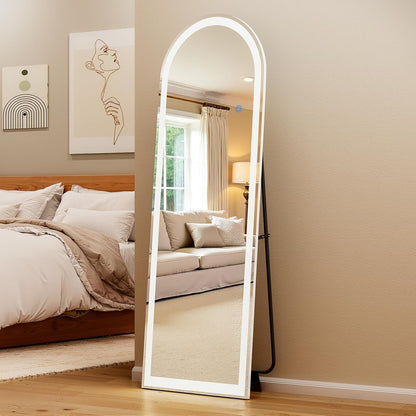 Koonmi Arched LED Full Length Mirror 20" x 56" Wall Mounted/Standing Full Body Mirror with Dimmable & 3 Color Lighting, Aluminum Alloy Frame, Tempered Glass, Safe to Use, for Bedroom/Cloakroom