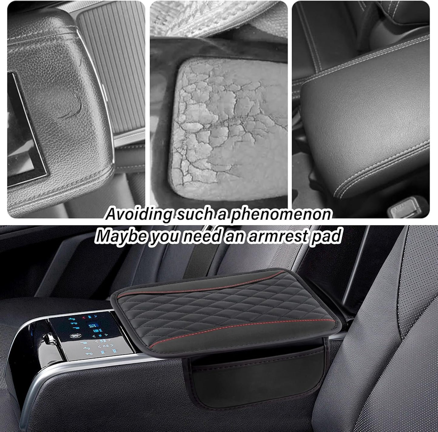 Upgraded Car Armrest Cover, Microfibre Leather Car Armrest Cover with 2 Storage Pockets, Car Arm Rest Cover for Car Accessories Interior for Vehicles (Black)