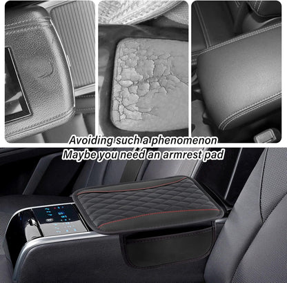 Upgraded Car Armrest Cover, Microfibre Leather Car Armrest Cover with 2 Storage Pockets, Car Arm Rest Cover for Car Accessories Interior for Vehicles (Black)