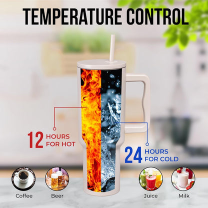 SIPPA Insulated Tumbler with Handle AKA Gobelet Isotherme, Double Wall Vacuum Tumbler with Straw and lid, Reusable Stainless Steel Water Bottle with Handle, Leak Proof Tumbler for Iced Coffee (Cream)