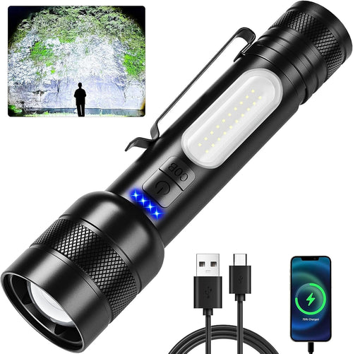 Dszuu Rechargeable Flashlight 1099 Lumens, Tactical Led Flashlights with Zoomable, 8 Modes & COB Light, IPX7 Waterproof, Super Bright Flash Light for Camping, Emergency