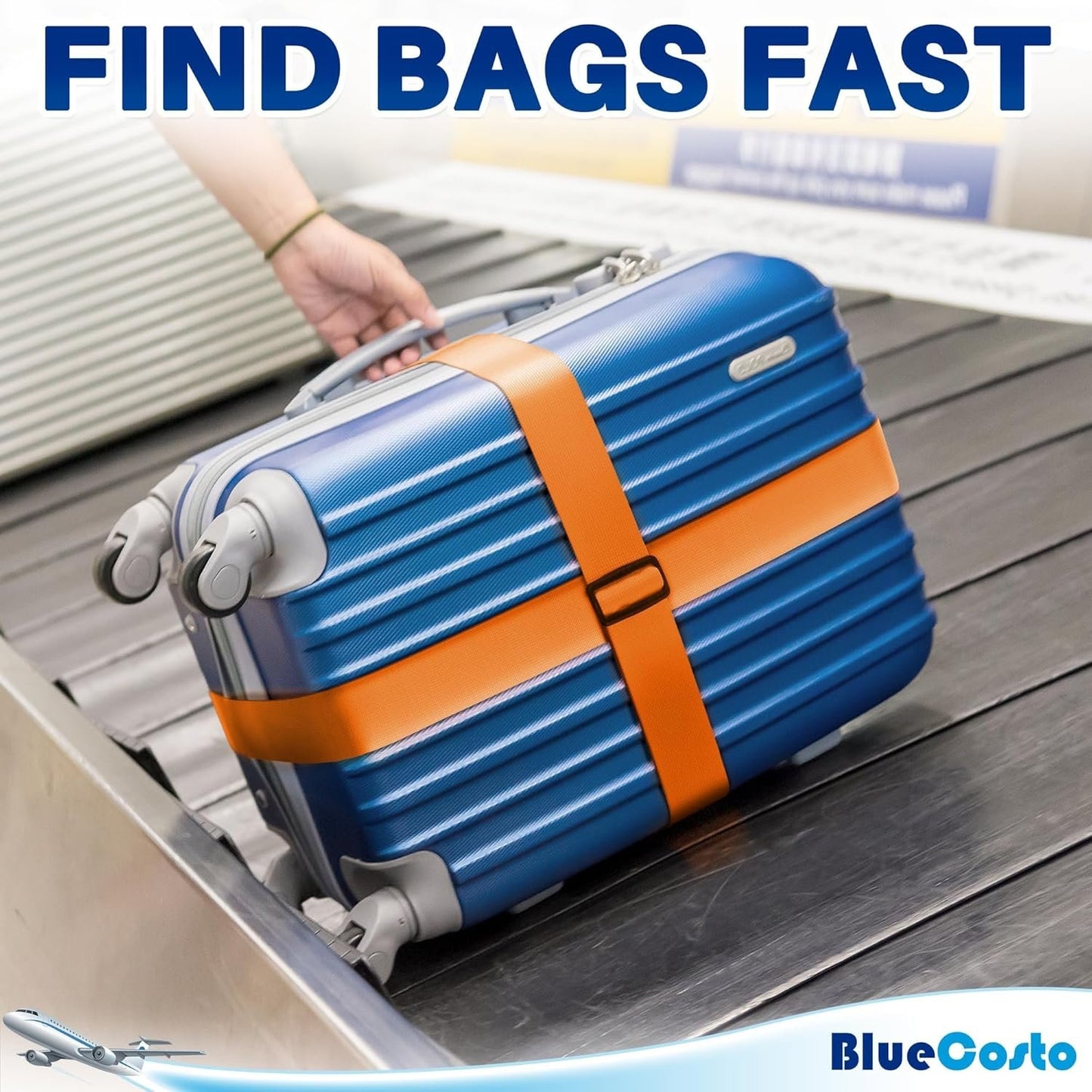 Luggage Straps for Suitcases - Orange, 4 PK - Premium Nylon Belts for Luggage Security - Heavy-Duty w/Adjustable Length (46â€-78â€) for Suitcase, Briefcase, Backpack & Travel Bag - by BlueCosto