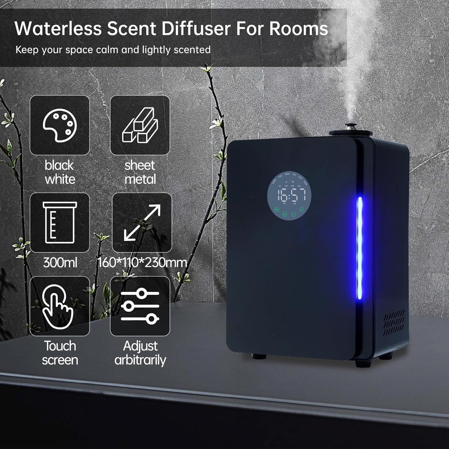 Flycross Essential Oil Diffuser - Aroma Machine for House,Hotel,touchscreens/App Control, Essential oil Diffusers for home, air fresheners for home, M500-Black, hotel fragrance diffuser