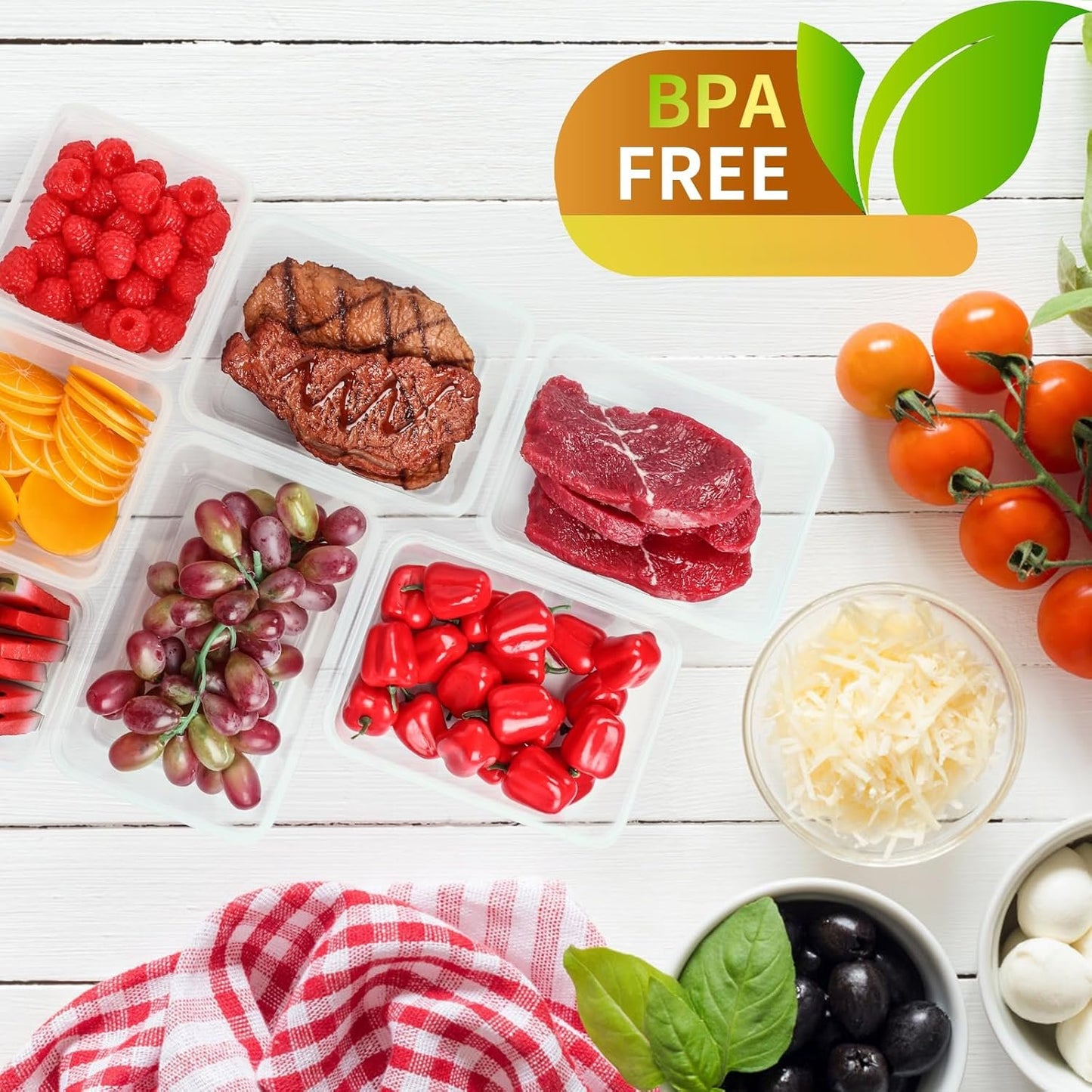 48 Pack Food Storage Containers with Airtight Lids (24 Containers & 24 Lids), PRAKI Kitchen storage containers for Pantry Organizers and Storage, Meal Prep Container with Labels & Marker