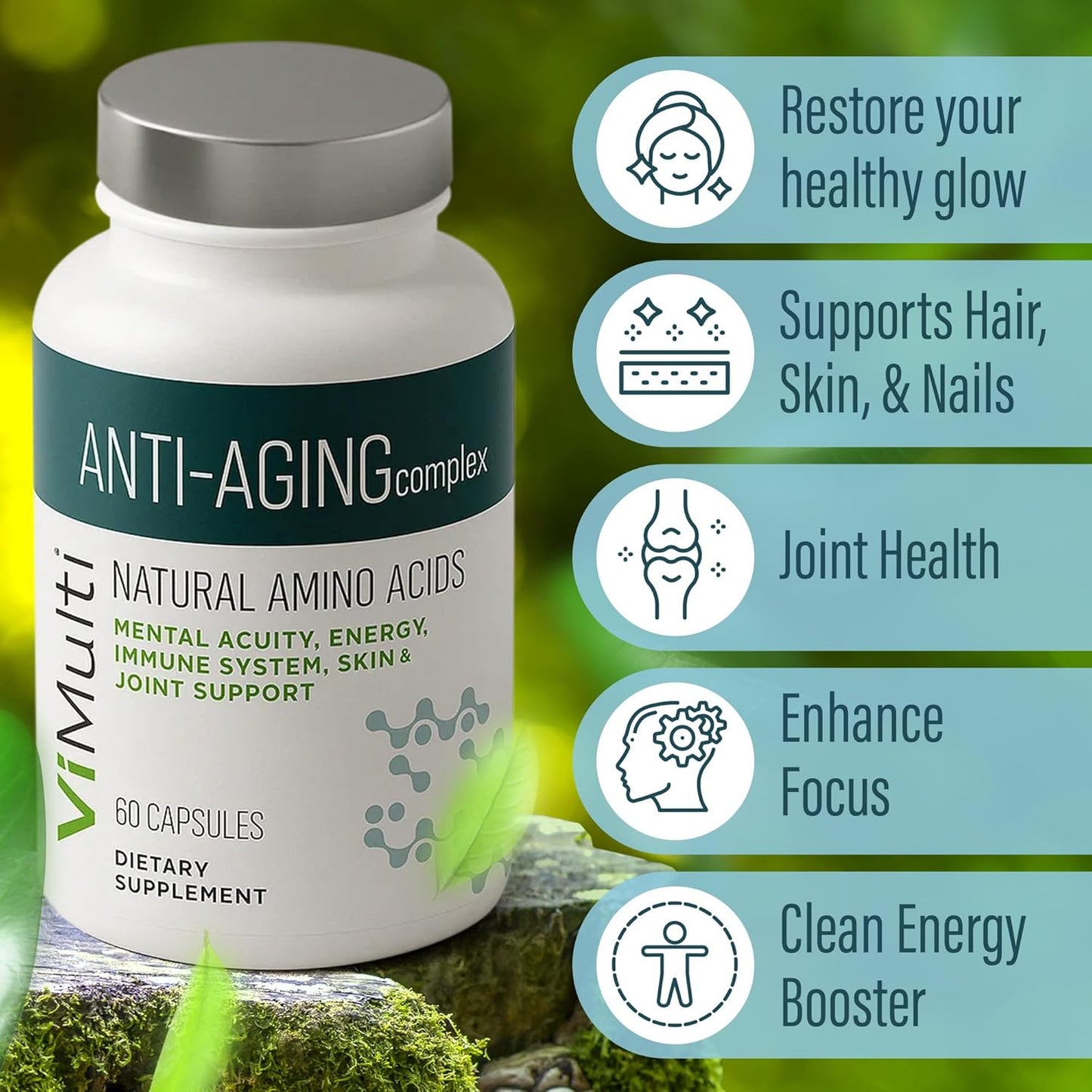 Vitmulti Ultimate Wellness Bundle: Anti-Aging Supplement Pills & Energy Supplements for Men and Women, Natural Amino Acids & B Complex Multi Blend with Acai for Energy, Immune Health, 60 Capsules Each