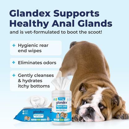 Glandex Dog Wipes Cleansing & Deodorizing Hygienic Anal Gland Grooming Wipes for All Pets - by Vetnique Labs (100ct)