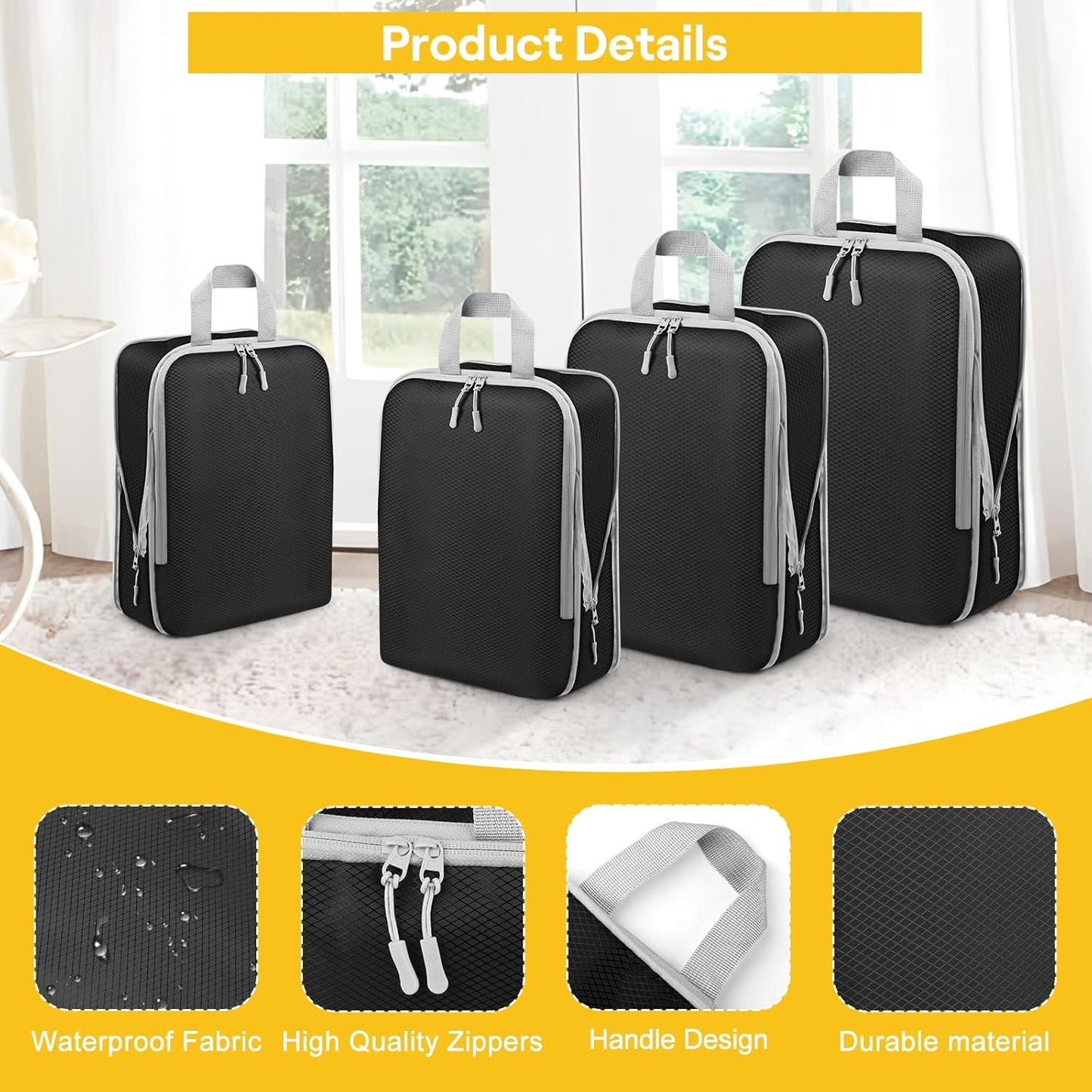 7 Pieces Suitcase Organizer, Packing Cubes Compression Space-Saving, Ultralight Suitcase Set, Travel Organizer for Clothes, Shoes, Underwear, Travel Set for Backpacks or Hand Luggage