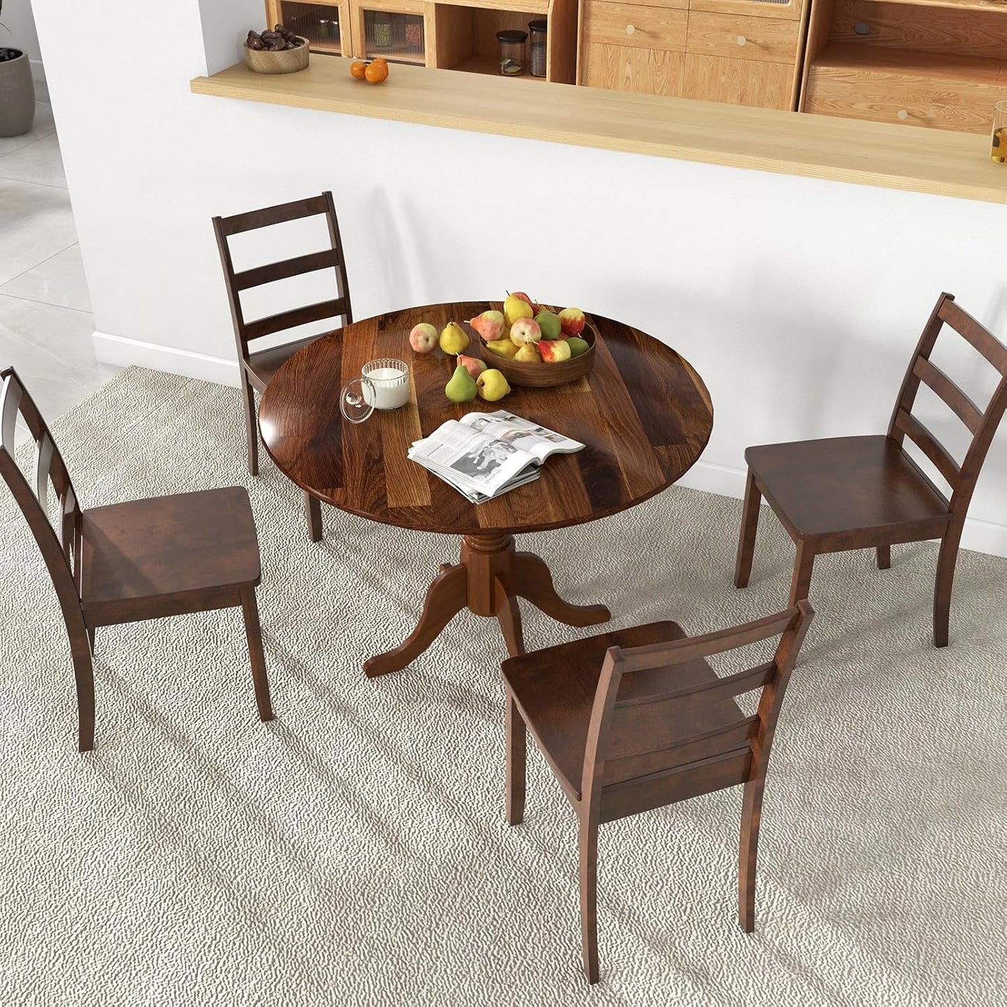 SILKYDRY 40-inch Round Dining Table, Rubber Wood Kitchen Dinette Table for 4 with Circle Tabletop & Pedestal Base, Mid Century Modern Dinette for Gathering, Leisure, Apartment, Bar (Walnut)