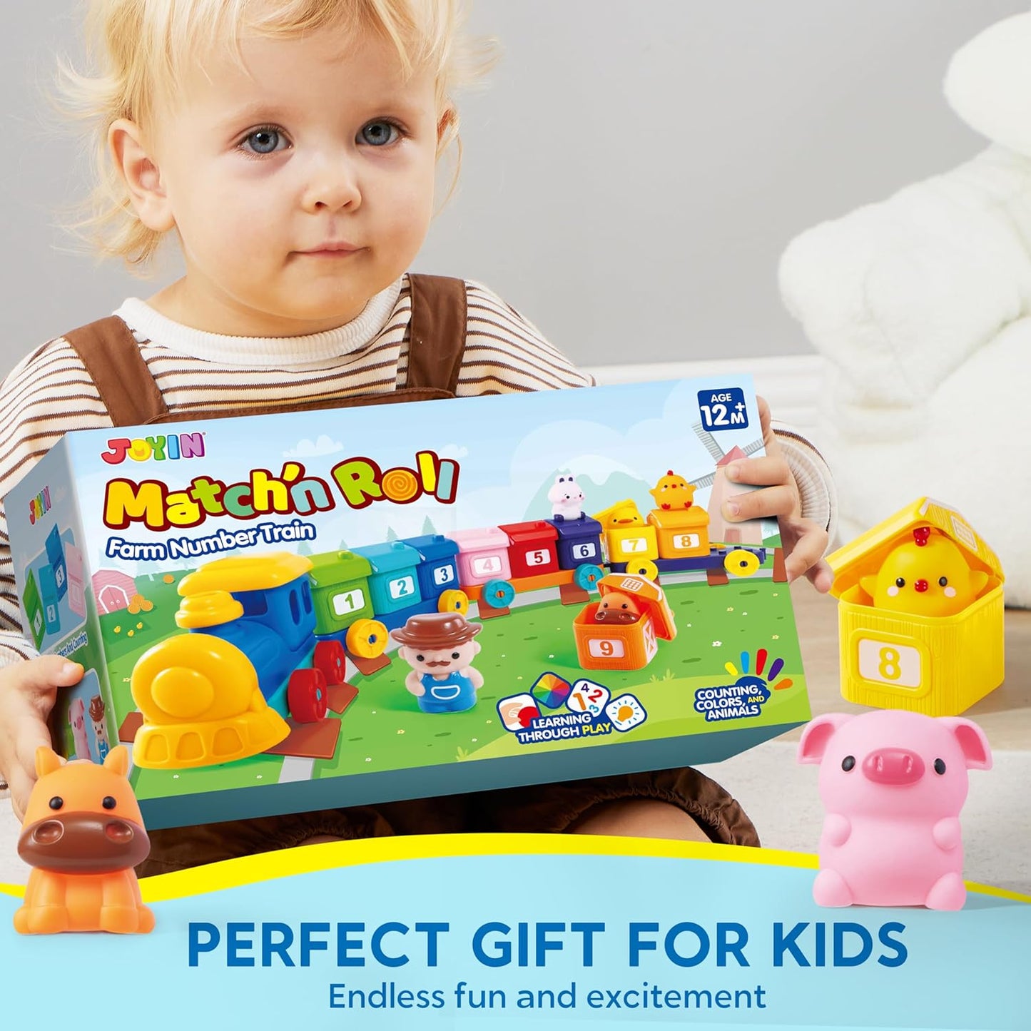 Play-Act Learning Toy for Toddlers 1 2 3 Years Old, Counting, Matching & Sorting Montessori Learning Farm Train Including 9 Farm Animals and 1 Farmer, Christmas Birthday Gift for Baby Boys Girls