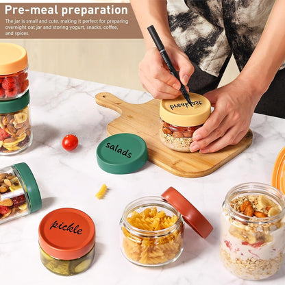 Feshory 6 Pack Overnight Oats Container Jar with Screw Lid - Wide Mouth & Airtight Glass Food Storage Jar, Wide Mouth Glass Meal Prep Containers for Food, Salad, Spice, Snacks, Dressing Sauce