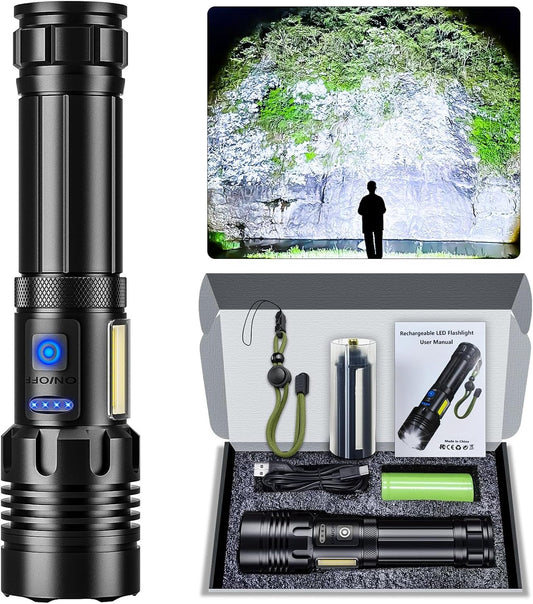 Rechargeable Flashlight 990000 High Lumens, Super Bright Led Flashlights with Zoomable, 7 Modes & COB Light, IPX7 Waterproof, Brightest High Power Flash Light for Camping Emergency