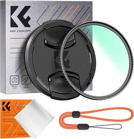 K&F Concept 55 mm Ultraviolet UV Protection Filter with Cap + Cleaning Cloths for Camera Lenses, Ultra Thin UV Optical Glass Filter with 18 Layers Nano Coating (Nano-K Series)