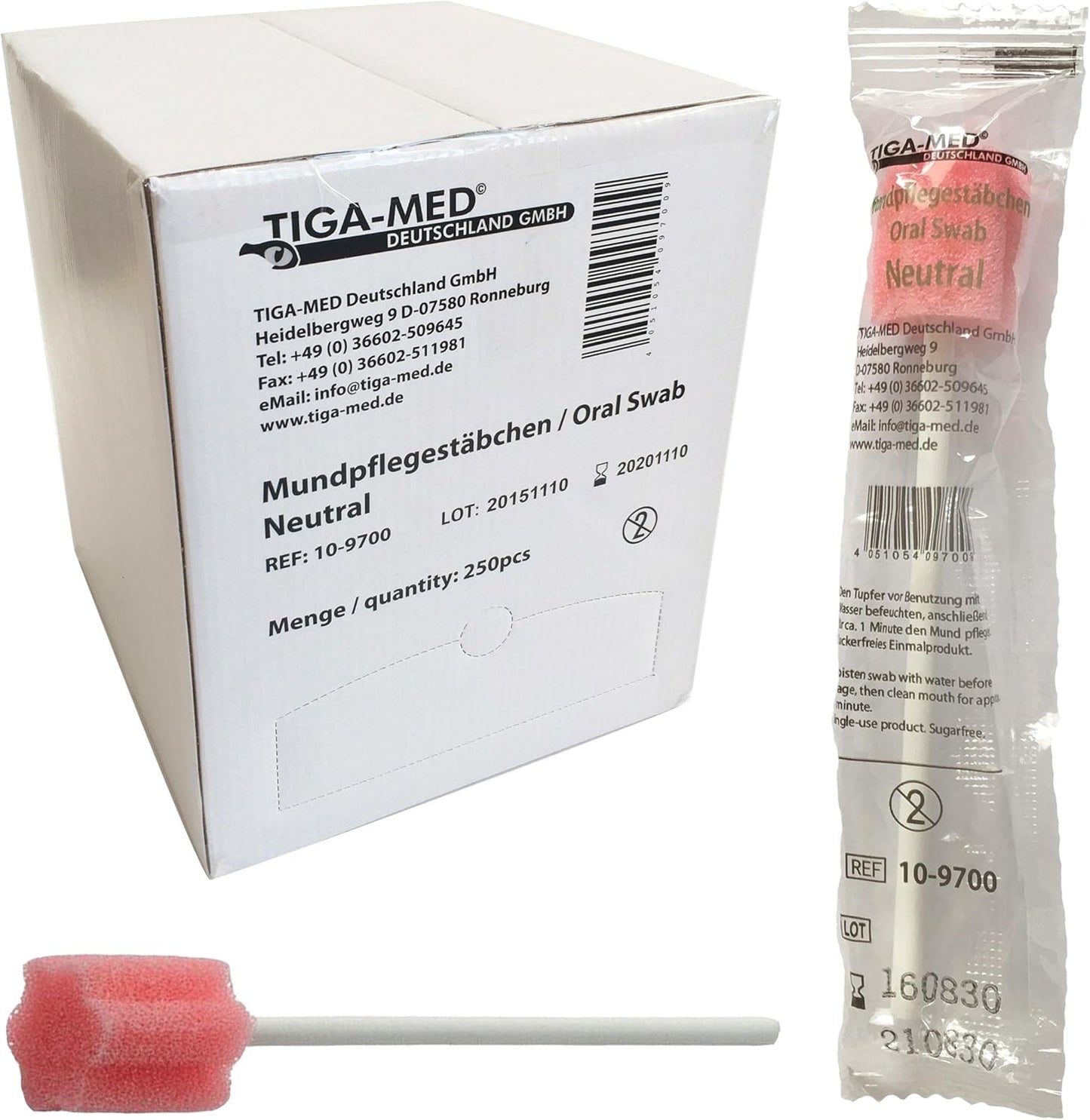 Tiga-Med Mouth Care Cotton Swabs with Neutral Taste for Oral Hygiene/Box with 250 Pieces Each Packaged Individually and Hygienically by Tiga-Med